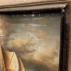 Framed Seascape Oil Painting, Hand-Painted Nautical Artwork of Sailing Ships on the Sea（19.69×15.75 in） - Vintage Oil Painting - Arden Gallery