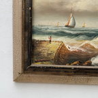 Framed Seascape Oil Painting, Hand-Painted Nautical Artwork of Sailing Ships on the Sea（19.69×15.75 in） - Vintage Oil Painting - Arden Gallery