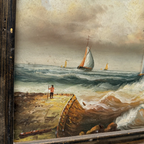 Framed Seascape Oil Painting, Hand-Painted Nautical Artwork of Sailing Ships on the Sea（19.69×15.75 in） - Vintage Oil Painting - Arden Gallery