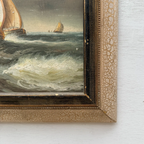 Framed Seascape Oil Painting, Hand-Painted Nautical Artwork of Sailing Ships on the Sea（19.69×15.75 in） - Vintage Oil Painting - Arden Gallery