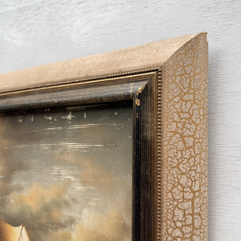 Framed Seascape Oil Painting, Hand-Painted Nautical Artwork of Sailing Ships on the Sea（19.69×15.75 in） - Vintage Oil Painting - Arden Gallery