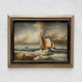 Framed Seascape Oil Painting, Hand-Painted Nautical Artwork of Sailing Ships on the Sea（19.69×15.75 in） - Vintage Oil Painting - Arden Gallery