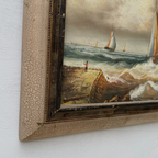 Framed Seascape Oil Painting, Hand-Painted Nautical Artwork of Sailing Ships on the Sea（19.69×15.75 in） - Vintage Oil Painting - Arden Gallery