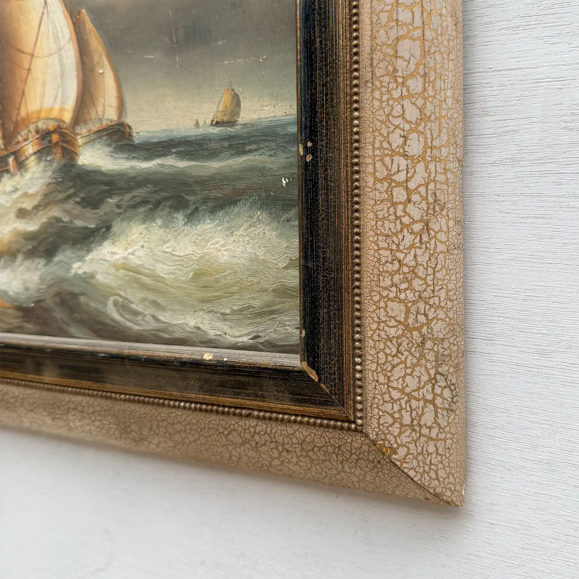 Framed Seascape Oil Painting, Hand-Painted Nautical Artwork of Sailing Ships on the Sea（19.69×15.75 in） - Vintage Oil Painting - Arden Gallery