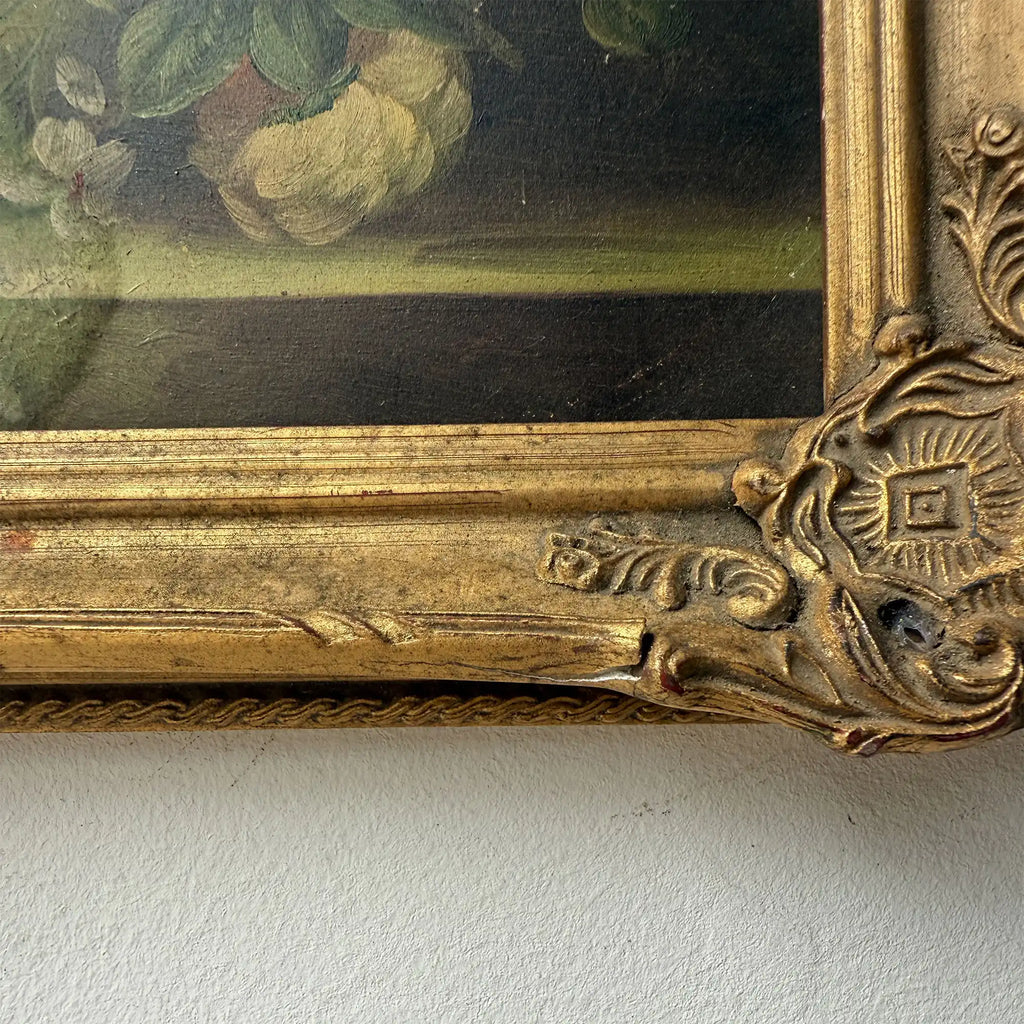 Golden Blooms | Vintage Floral Still Life Oil Painting | Ornate Gold Frame | 12.6×10.6in - Vintage Oil Painting - Arden Gallery