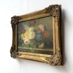Golden Blooms | Vintage Floral Still Life Oil Painting | Ornate Gold Frame | 12.6×10.6in - Vintage Oil Painting - Arden Gallery