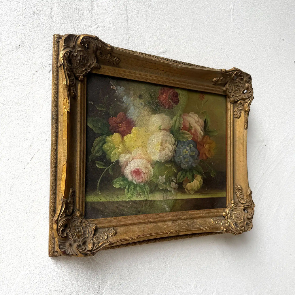 Golden Blooms | Vintage Floral Still Life Oil Painting | Ornate Gold Frame | 12.6×10.6in - Vintage Oil Painting - Arden Gallery