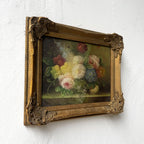 Golden Blooms | Vintage Floral Still Life Oil Painting | Ornate Gold Frame | 12.6×10.6in - Vintage Oil Painting - Arden Gallery