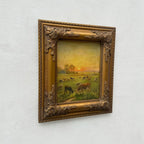 Golden Pasture at Sunset | Original Vintage Cattle Landscape Oil Painting - Vintage Oil Painting - Arden Gallery