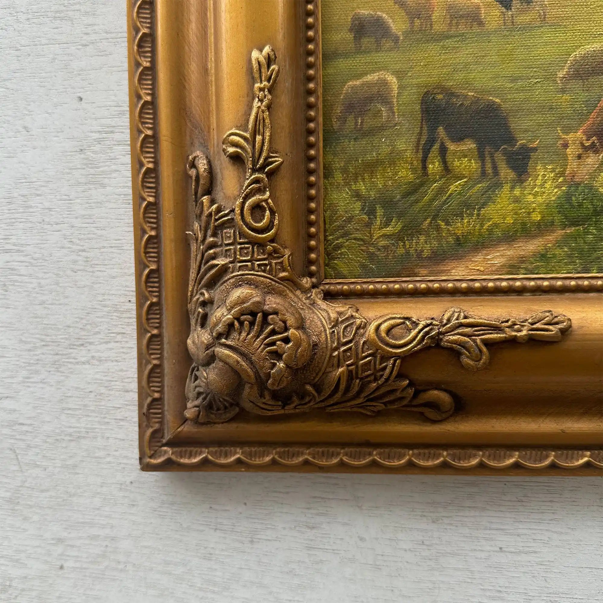 Golden Pasture at Sunset | Original Vintage Cattle Landscape Oil Painting - Vintage Oil Painting - Arden Gallery