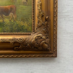 Golden Pasture at Sunset | Original Vintage Cattle Landscape Oil Painting - Vintage Oil Painting - Arden Gallery