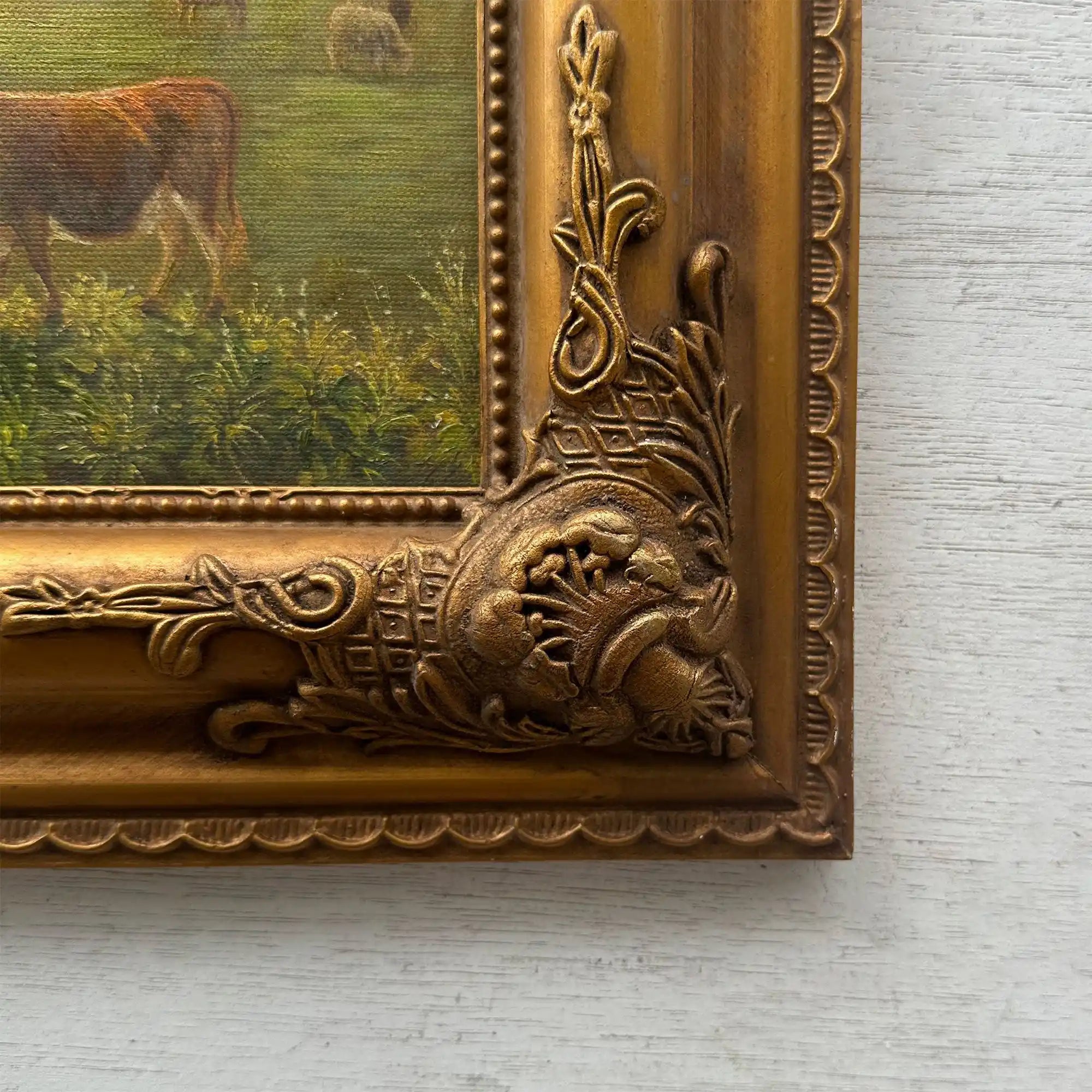 Golden Pasture at Sunset | Original Vintage Cattle Landscape Oil Painting - Vintage Oil Painting - Arden Gallery