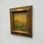 Golden Pasture at Sunset | Original Vintage Cattle Landscape Oil Painting - Vintage Oil Painting - Arden Gallery