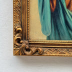 Hand-Painted Sacred Heart Religious Oil Painting, Vintage Framed Wall Art  (15.0 × 18.9 in) - Vintage Oil Painting - Arden Gallery