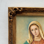 Hand-Painted Sacred Heart Religious Oil Painting, Vintage Framed Wall Art  (15.0 × 18.9 in) - Vintage Oil Painting - Arden Gallery