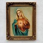 Hand-Painted Sacred Heart Religious Oil Painting, Vintage Framed Wall Art  (15.0 × 18.9 in) - Vintage Oil Painting - Arden Gallery
