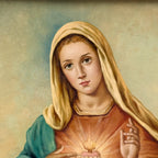 Hand-Painted Sacred Heart Religious Oil Painting, Vintage Framed Wall Art  (15.0 × 18.9 in) - Vintage Oil Painting - Arden Gallery