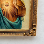 Hand-Painted Sacred Heart Religious Oil Painting, Vintage Framed Wall Art  (15.0 × 18.9 in) - Vintage Oil Painting - Arden Gallery