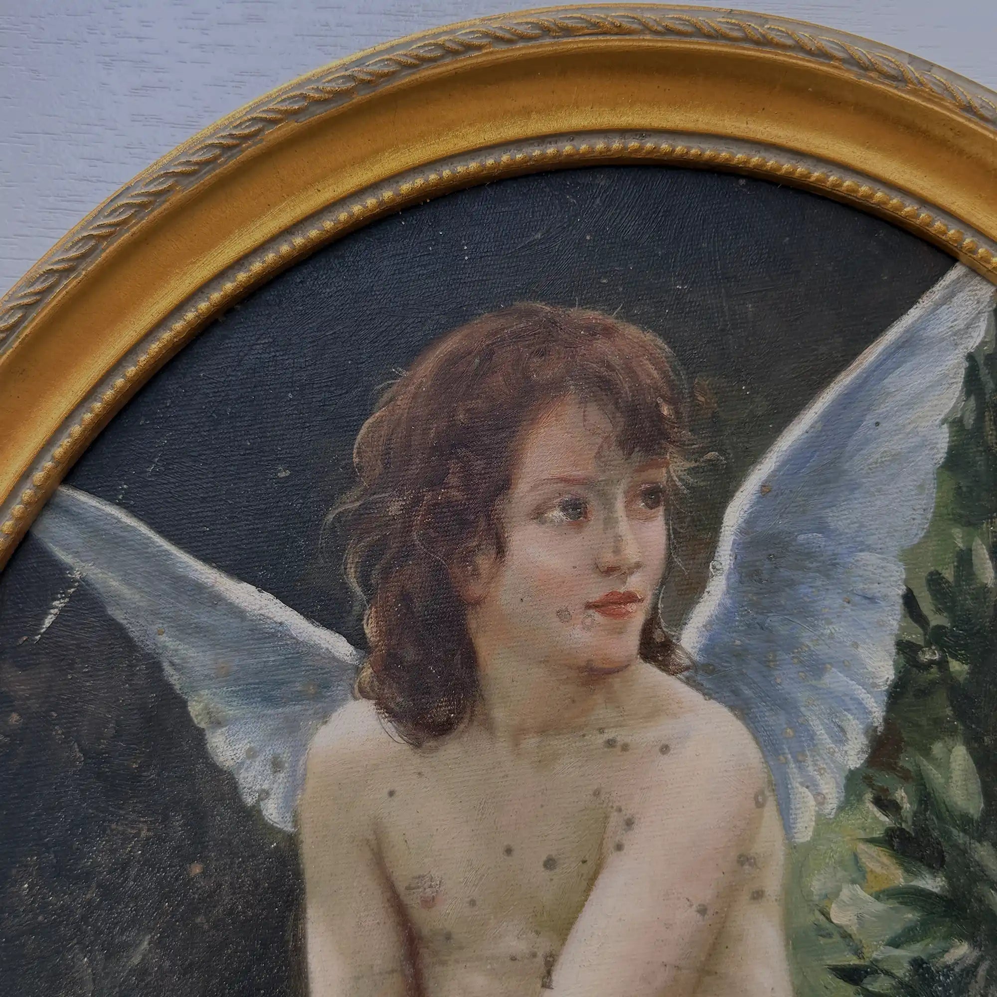 Hand-painted reproduction of a classic portrait of Cupid, oil painting. Size: 15.4 x 12.4 in - Vintage Oil Painting - Arden Gallery