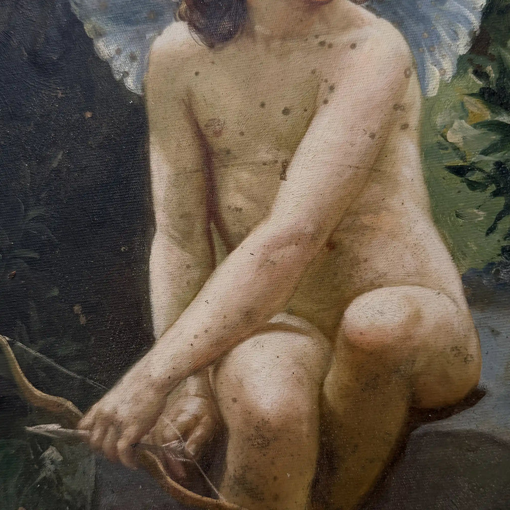 Hand-painted reproduction of a classic portrait of Cupid, oil painting. Size: 15.4 x 12.4 in - Vintage Oil Painting - Arden Gallery