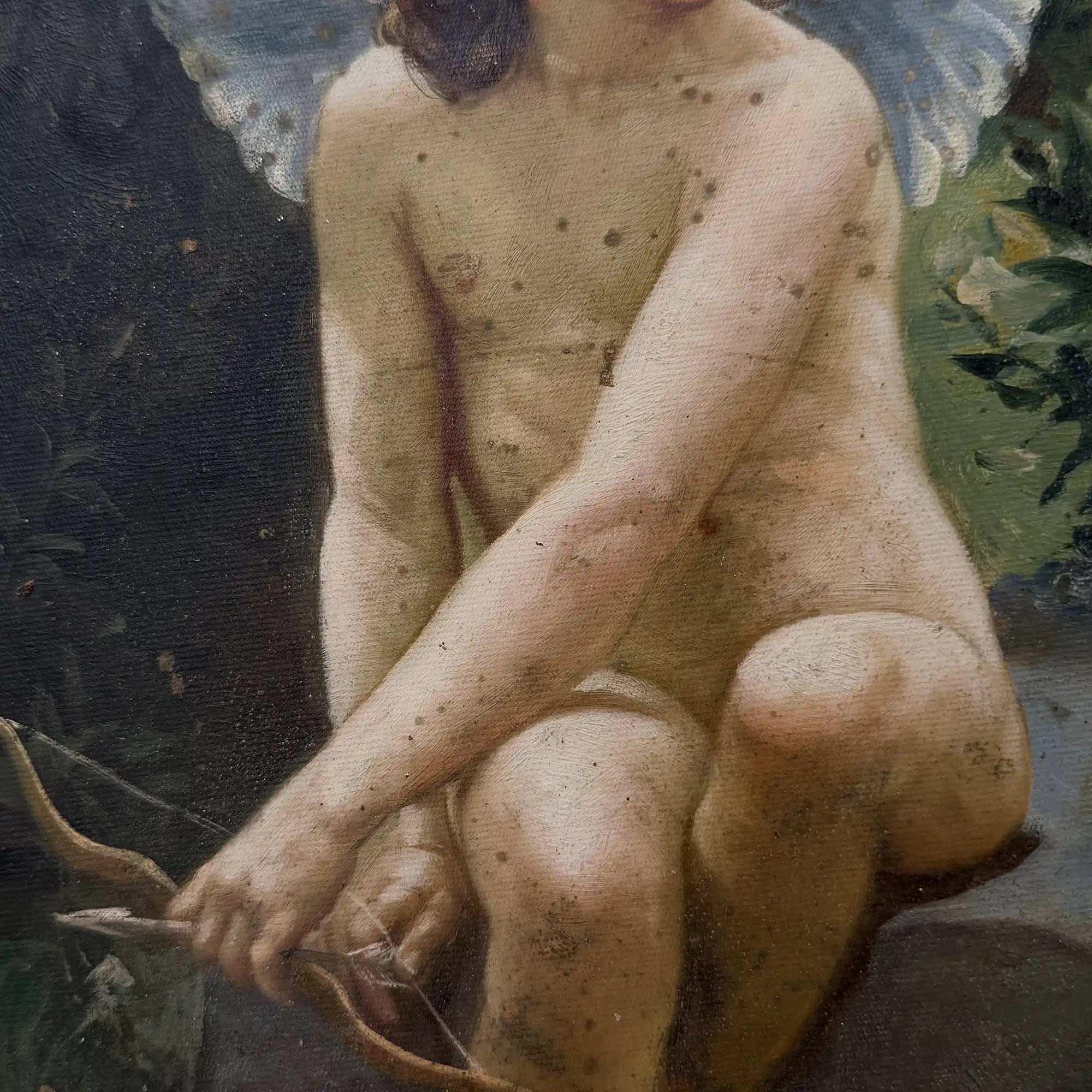 Hand-painted reproduction of a classic portrait of Cupid, oil painting. Size: 15.4 x 12.4 in - Vintage Oil Painting - Arden Gallery
