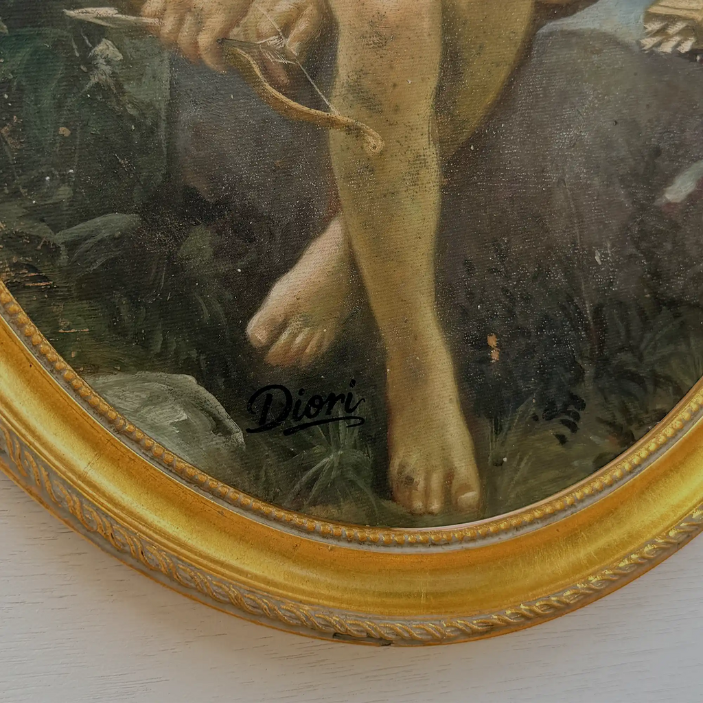 Hand-painted reproduction of a classic portrait of Cupid, oil painting. Size: 15.4 x 12.4 in - Vintage Oil Painting - Arden Gallery