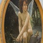 Hand-painted reproduction of a classic portrait of Cupid, oil painting. Size: 15.4 x 12.4 in - Vintage Oil Painting - Arden Gallery