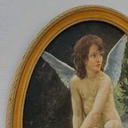 Hand-painted reproduction of a classic portrait of Cupid, oil painting. Size: 15.4 x 12.4 in - Vintage Oil Painting - Arden Gallery