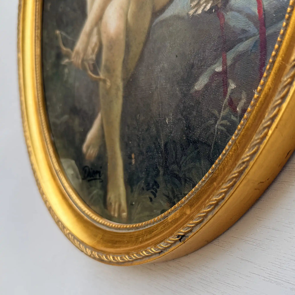 Hand-painted reproduction of a classic portrait of Cupid, oil painting. Size: 15.4 x 12.4 in - Vintage Oil Painting - Arden Gallery