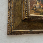 Hand Painted European Farmyard Ducks Oil Painting in Ornate Vintage Frame (12.6 × 14.6 inches) - Vintage Oil Painting - Arden Gallery