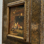 Hand Painted European Farmyard Ducks Oil Painting in Ornate Vintage Frame (12.6 × 14.6 inches) - Vintage Oil Painting - Arden Gallery