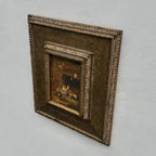 Hand Painted European Farmyard Ducks Oil Painting in Ornate Vintage Frame (12.6 × 14.6 inches) - Vintage Oil Painting - Arden Gallery