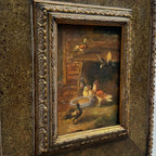 Hand Painted European Farmyard Ducks Oil Painting in Ornate Vintage Frame (12.6 × 14.6 inches) - Vintage Oil Painting - Arden Gallery