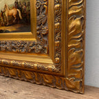 Horse Market Oil Painting | Chestnut Horse & Mounted Gentleman | Gold Frame | Mid-20th C. | 21.7×23.6in - Vintage Oil Painting - Arden Gallery