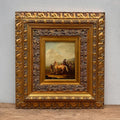 Horse Market Oil Painting | Chestnut Horse & Mounted Gentleman | Gold Frame | Mid-20th C. | 21.7×23.6in - Vintage Oil Painting - Arden Gallery