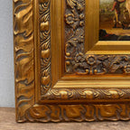 Horse Market Oil Painting | Chestnut Horse & Mounted Gentleman | Gold Frame | Mid-20th C. | 21.7×23.6in - Vintage Oil Painting - Arden Gallery