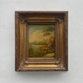 Original European Landscape Painting, Oil on Wood Board in Fine Ornate Frame, One of a Kind Vintage Artwork 14.57×16.54in