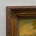 Original European Landscape Painting, Oil on Wood Board in Fine Ornate Frame, One of a Kind Vintage Artwork 14.57×16.54in