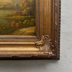 Original European Landscape Painting, Oil on Wood Board in Fine Ornate Frame, One of a Kind Vintage Artwork 14.57×16.54in