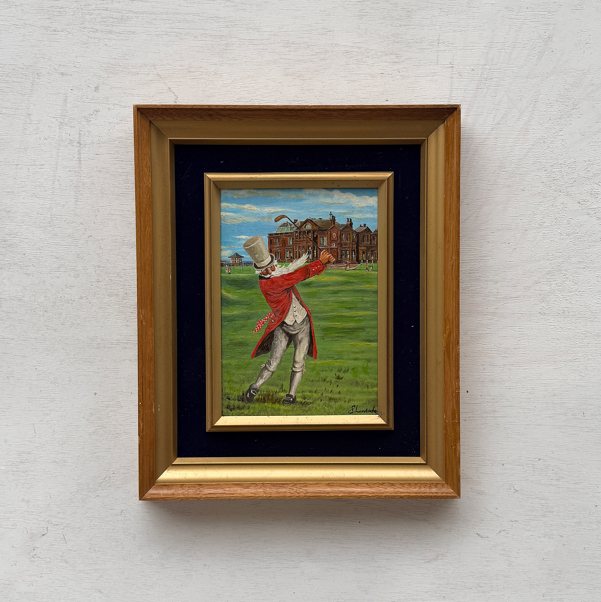 Classic British Golf Gentleman Oil Painting, Vintage Sports Wall Decor (with Frame 31 × 38 cm ):