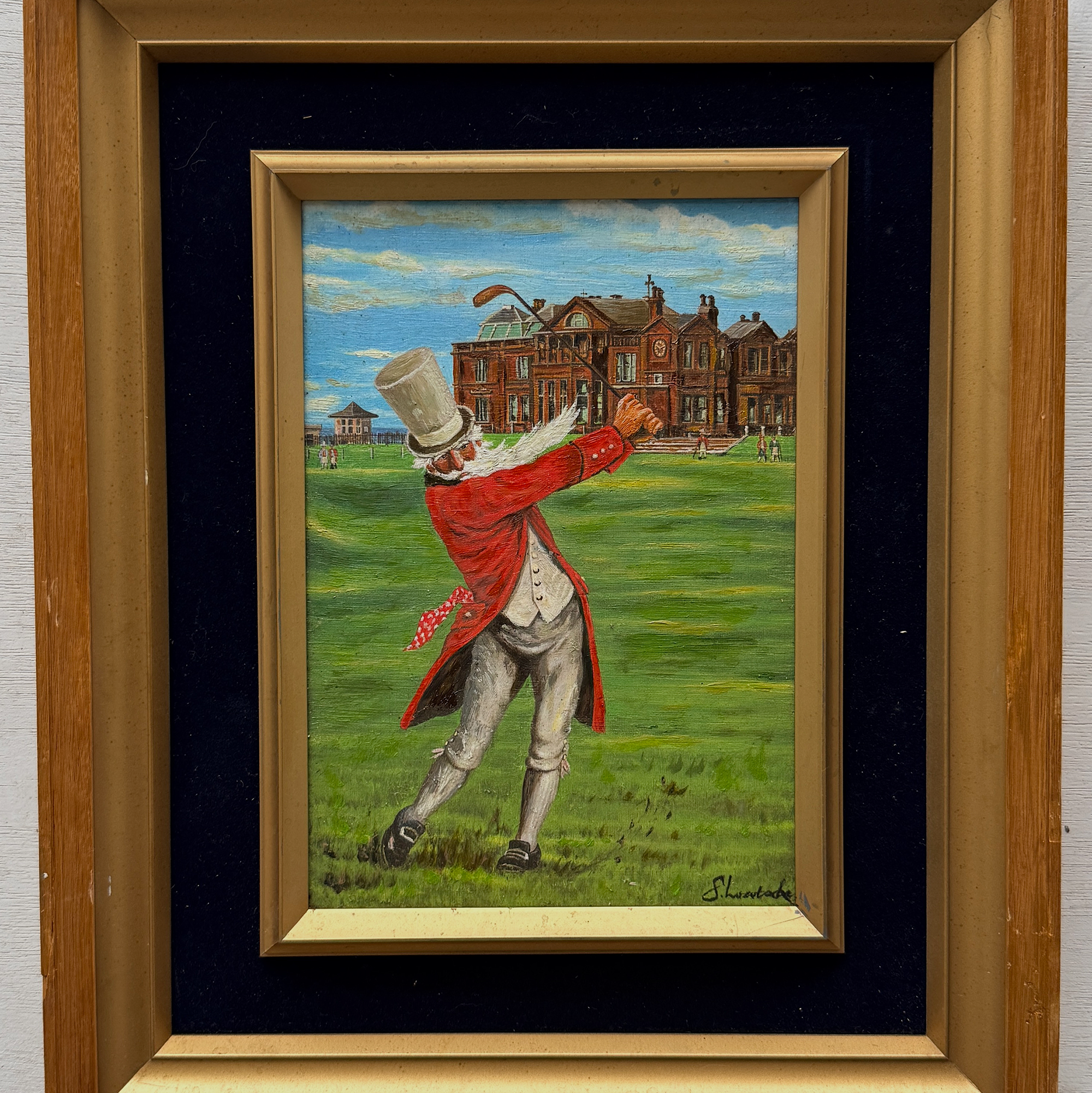 Classic British Golf Gentleman Oil Painting, Vintage Sports Wall Decor (with Frame 31 × 38 cm ):