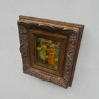 Original Belle Epoque Ladies Walking Dogs Hand-Painted Oil Painting in Heavy Baroque Gold Frame