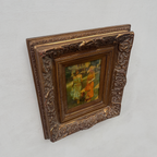 Original Belle Epoque Ladies Walking Dogs Hand-Painted Oil Painting in Heavy Baroque Gold Frame