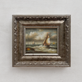 Original Hand-Painted Maritime Sailboat Seascape Oil Painting in Heavy Ornate Silver Frame (with Frame 42 × 37 cm)