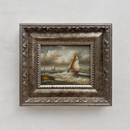 Original Hand-Painted Maritime Sailboat Seascape Oil Painting in Heavy Ornate Silver Frame (with Frame 42 × 37 cm)