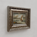 Original Hand-Painted Maritime Sailboat Seascape Oil Painting in Heavy Ornate Silver Frame (with Frame 42 × 37 cm)