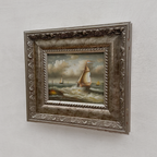 Original Hand-Painted Maritime Sailboat Seascape Oil Painting in Heavy Ornate Silver Frame (with Frame 42 × 37 cm)