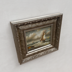 Original Hand-Painted Maritime Sailboat Seascape Oil Painting in Heavy Ornate Silver Frame (with Frame 42 × 37 cm)