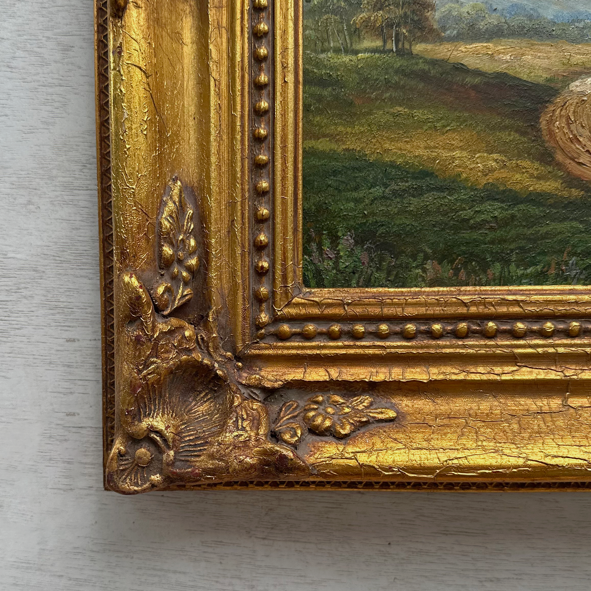 Original Vintage Landscape Oil Painting, Peaceful Countryside Road and Trees Artwork 57×47 cm