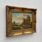 Original Vintage Landscape Oil Painting, Peaceful Countryside Road and Trees Artwork 57×47 cm
